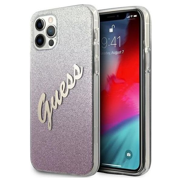 Guess Etui Guess GUHCP12LPCUGLSPI Apple iPhone 12 Pro Max różowy/pink hardcase Glitter Gradient Script