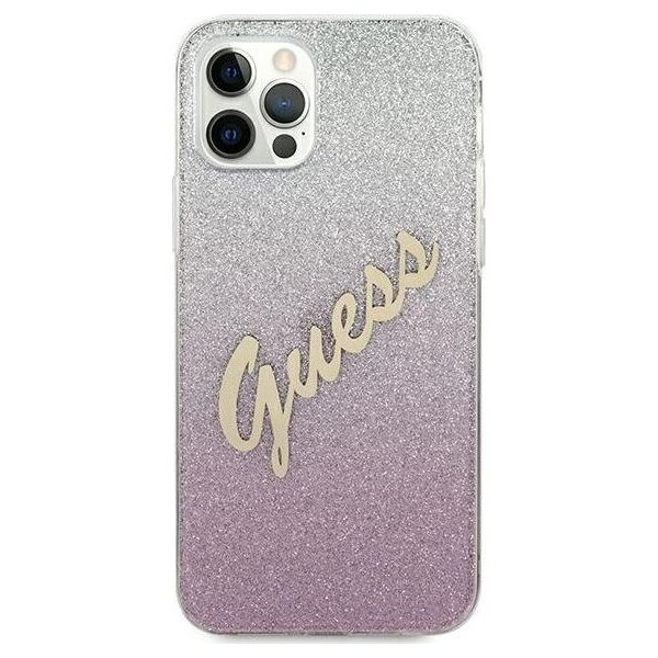 Guess Etui Guess GUHCP12LPCUGLSPI Apple iPhone 12 Pro Max różowy/pink hardcase Glitter Gradient Script