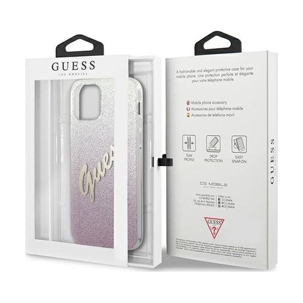 Guess Etui Guess GUHCP12LPCUGLSPI Apple iPhone 12 Pro Max różowy/pink hardcase Glitter Gradient Script