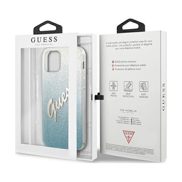 Guess Etui Guess GUHCP12MPCUGLSBL Apple iPhone 12/12 Pro niebieski/blue hardcase Glitter Gradient Script