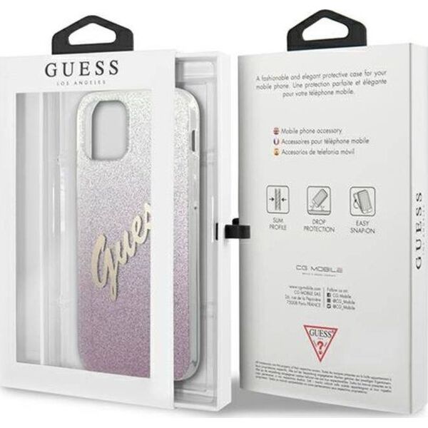 Guess Etui Guess GUHCP12MPCUGLSPI Apple iPhone 12/12 Pro różowy/pink hardcase Glitter Gradient Script