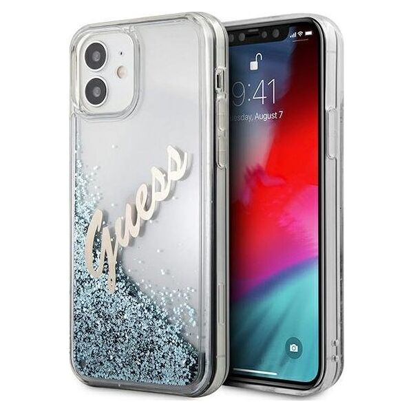 Guess Etui Guess GUHCP12SGLVSBL Apple iPhone 12 mini niebieski/blue hardcase Glitter Vintage Script