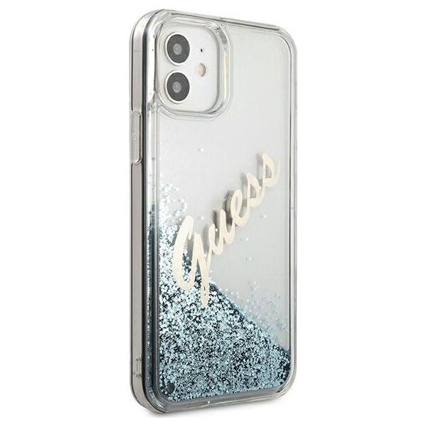 Guess Etui Guess GUHCP12SGLVSBL Apple iPhone 12 mini niebieski/blue hardcase Glitter Vintage Script