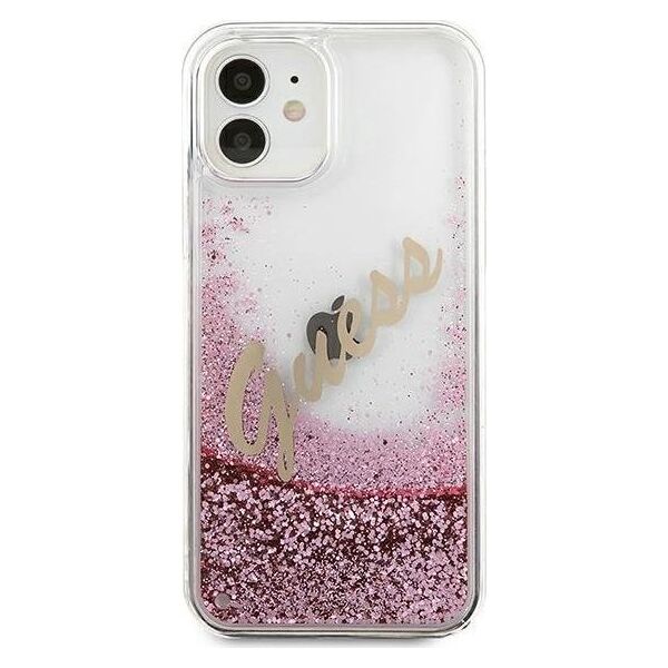 Guess Etui Guess GUHCP12SGLVSPI Apple iPhone 12 mini różowy/pink hardcase Glitter Vintage Script