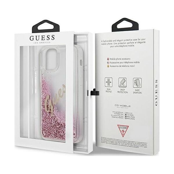 Guess Etui Guess GUHCP12SGLVSPI Apple iPhone 12 mini różowy/pink hardcase Glitter Vintage Script