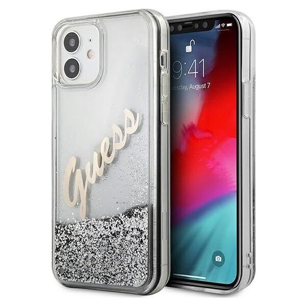 Guess Etui Guess GUHCP12SGLVSSI Apple iPhone 12 mini srebrny/silver hardcase Glitter Vintage Script