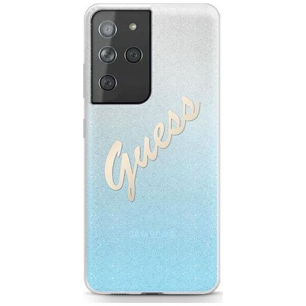 Guess Etui Guess GUHCS21LPCUGLSBL Samsung Galaxy S21 Ultra niebieski/blue hardcase Glitter Gradient Script