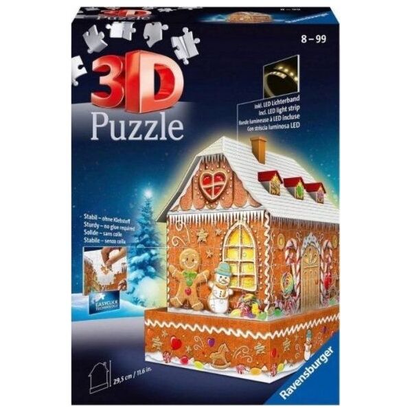 Ravensburger Puzzle 3D 216 Budynki nocą: Piernikowa Chatka