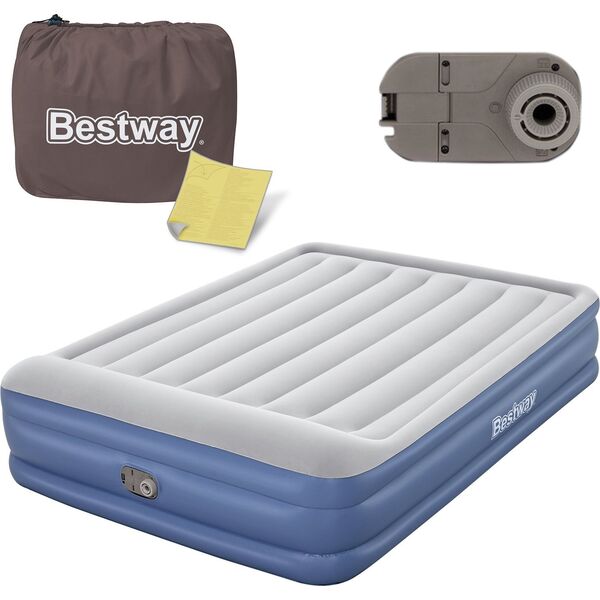 Bestway Materac Dmuchany Dwuosobowy z Wbudowaną Pompką Szary Granatowy