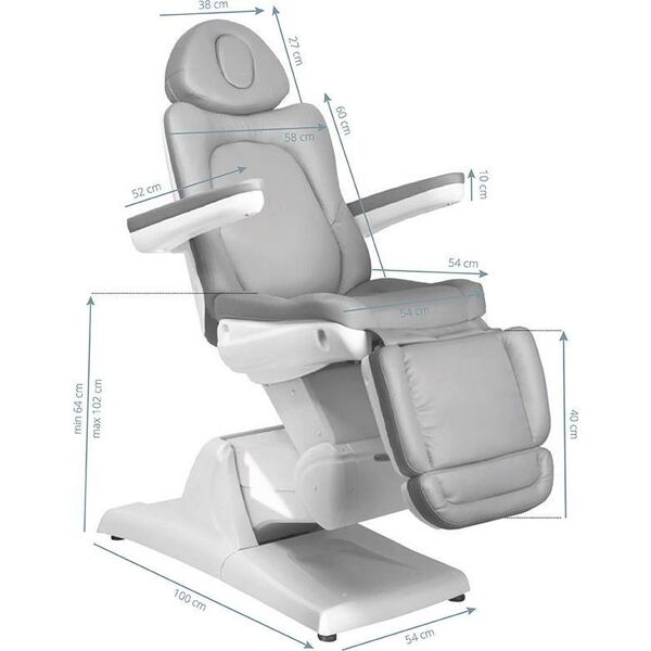 FOTEL KOSMETYCZNY ELEKTR. AZZURRO 870 3 SILN. SZARY