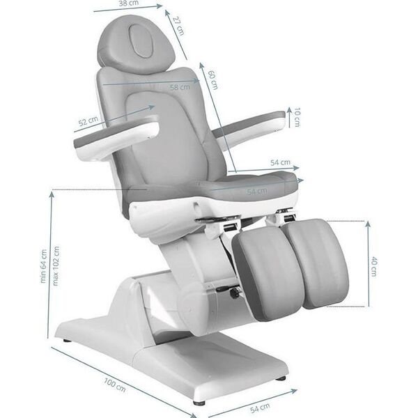 FOTEL KOSMETYCZNY ELEKTR. AZZURRO 870S PEDI 3 SILN. SZARY