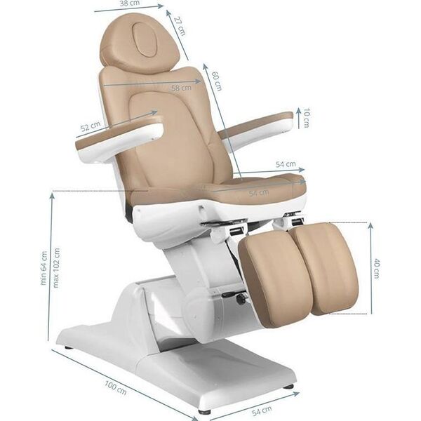 FOTEL KOSMETYCZNY ELEKTR. AZZURRO 870S PEDI 3 SILN. CAPPUCCINO