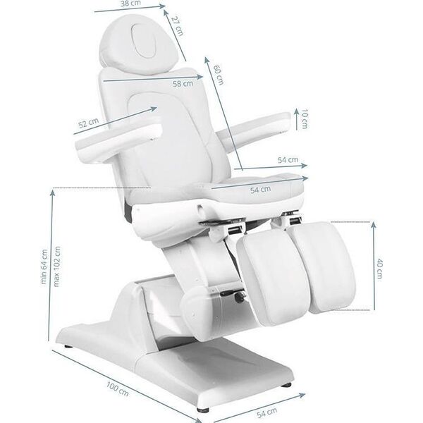 FOTEL KOSMETYCZNY ELEKTR. AZZURRO 870S PEDI 3 SILN. BIAŁY