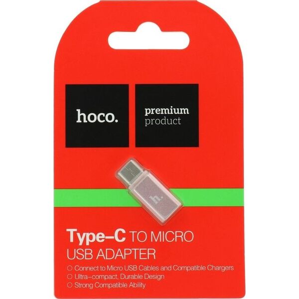Adapter USB Hoco USB-C - microUSB Różowy  (6957531031253)