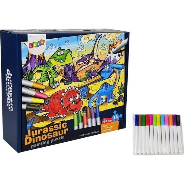 Lean Sport Puzzle Do Kolorowania Dinozaury Pisaki 24 elem