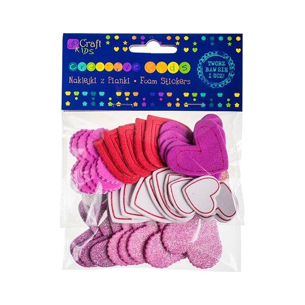 Dalprint Naklejki z pianki DPCRAFT Serca print i brokat 50szt. Dalprint