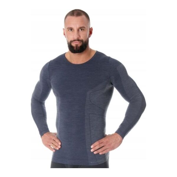 Brubeck LS11600 Koszulka męska z długim rękawem COMFORT WOOL ciemny jeans XL