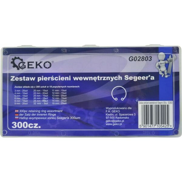Geko ZESTAW PIERŚCIENI WEWNĘTRZNYCH SEEGER'A 300SZT(20) G02803 GEKO