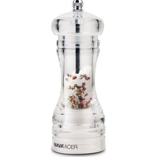 Młynek do przypraw NAVA Młynek AKRYLOWY PRZEZROCZYSTY do mielenia przypraw pieprzu soli 14 cm