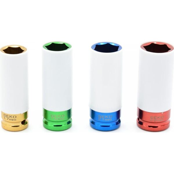 Geko ZESTAW NASADEK UDAROWYCH ALUFELG 4SZT. 17MM 19MM 21MM 22MM (10) G10511 GEKO