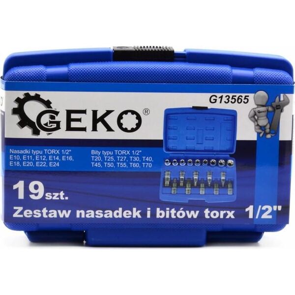 Geko ZESTAW NASADEK I BITÓW TORX 1/2" 19 SZT. (10) G13565 GEKO