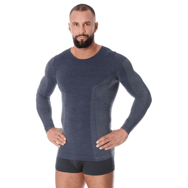 Brubeck LS11600 Koszulka męska z długim rękawem COMFORT WOOL ciemny jeans L