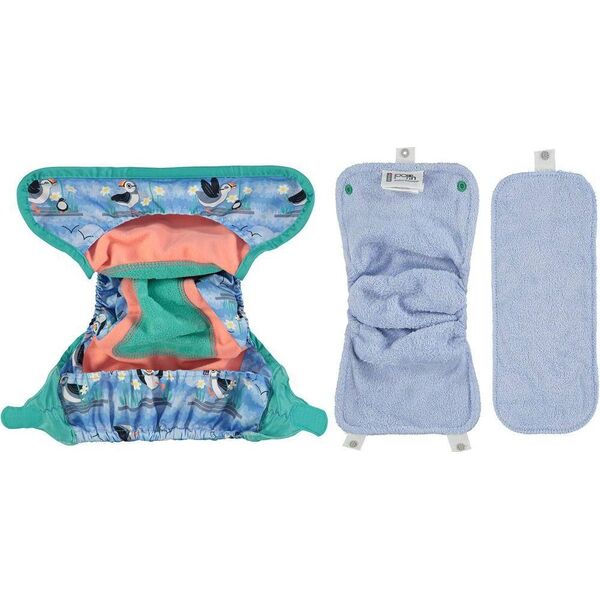 Close Caboo Otulacz, pieluszka wielorazowa V2 Blue Puffin z wkładem babusowym 3-16 kg, 1 szt.