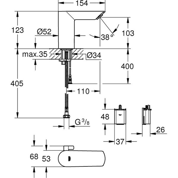 Bateria umywalkowa Grohe Bau Cosmopolitan E stojąca chrom (36451000)