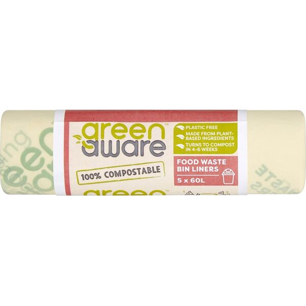 GreenAware GreenAware, Kompostowalne worki na odpady spożywcze 60L, 5 szt.