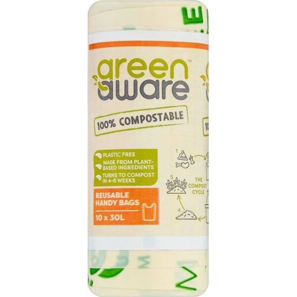GreenAware GreenAware, Kompostowalne reklamówki wielokrotnego użytku, T-shirt, 30L, 10 szt.