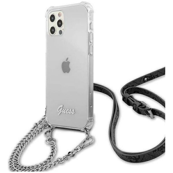 Guess Guess GUHCP12MKC4GSSI iPhone 12/12 Pro 6,1" Transparent hardcase 4G Silver Chain