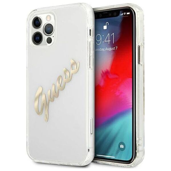 Guess Guess GUHCP12MKTRSVGO iPhone 12/12 Pro 6,1" Transparent hardcase Vintage Script Gold