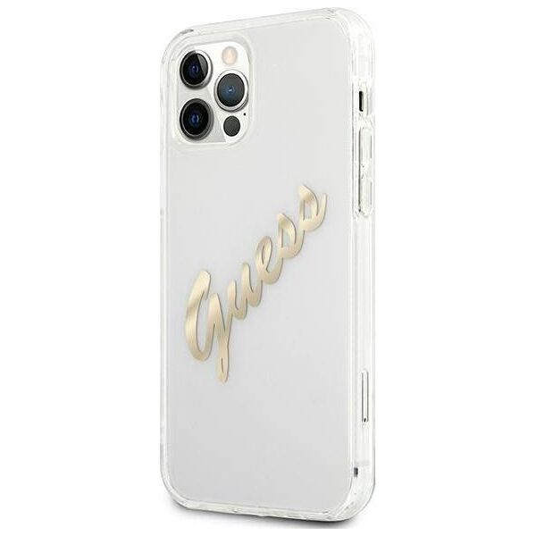 Guess Guess GUHCP12MKTRSVGO iPhone 12/12 Pro 6,1" Transparent hardcase Vintage Script Gold
