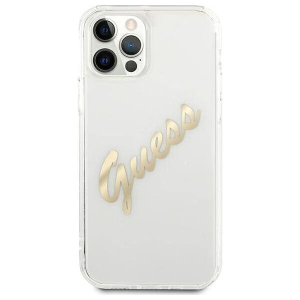 Guess Guess GUHCP12MKTRSVGO iPhone 12/12 Pro 6,1" Transparent hardcase Vintage Script Gold