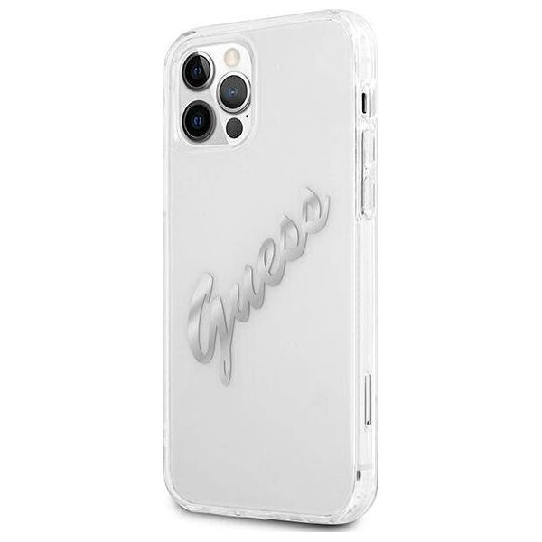 Guess Guess GUHCP12MKTRSVSI iPhone 12/12 Pro 6,1" Transparent hardcase Vintage Script Silver