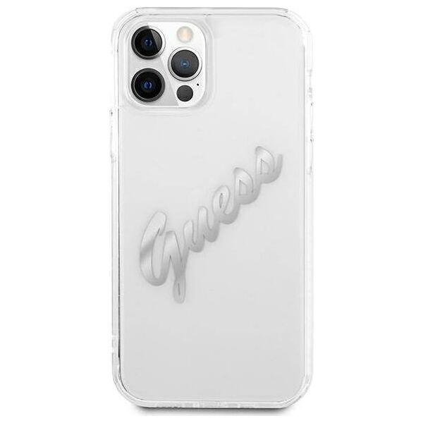 Guess Guess GUHCP12MKTRSVSI iPhone 12/12 Pro 6,1" Transparent hardcase Vintage Script Silver