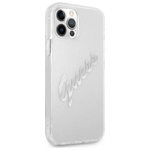 Guess Guess GUHCP12MKTRSVSI iPhone 12/12 Pro 6,1" Transparent hardcase Vintage Script Silver