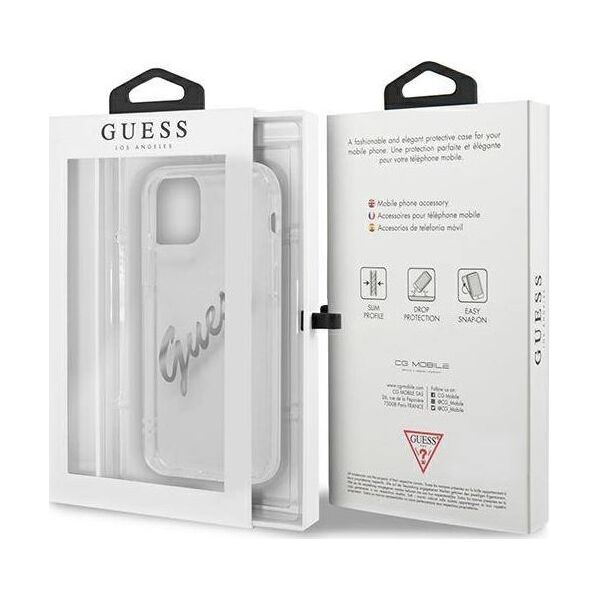 Guess Guess GUHCP12MKTRSVSI iPhone 12/12 Pro 6,1" Transparent hardcase Vintage Script Silver