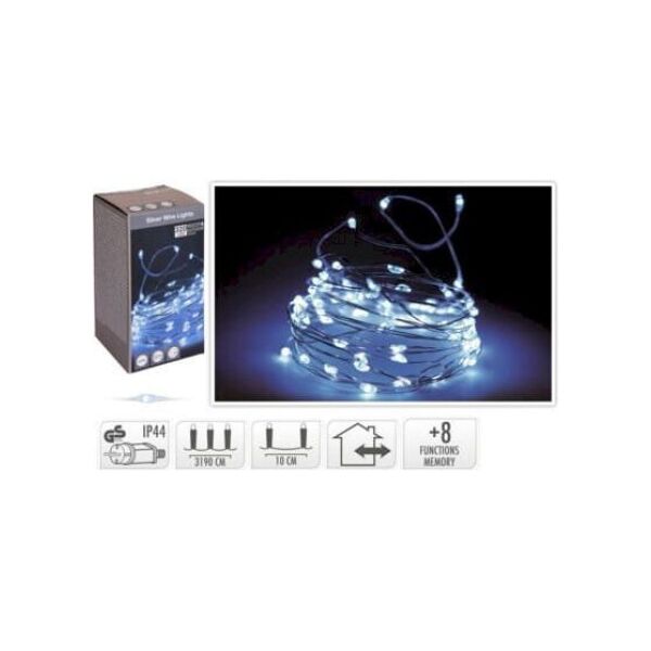 KMTP Lampki świąteczne na srebrnym druciku 320 LED zimne białe programator lampki dekoracyjne