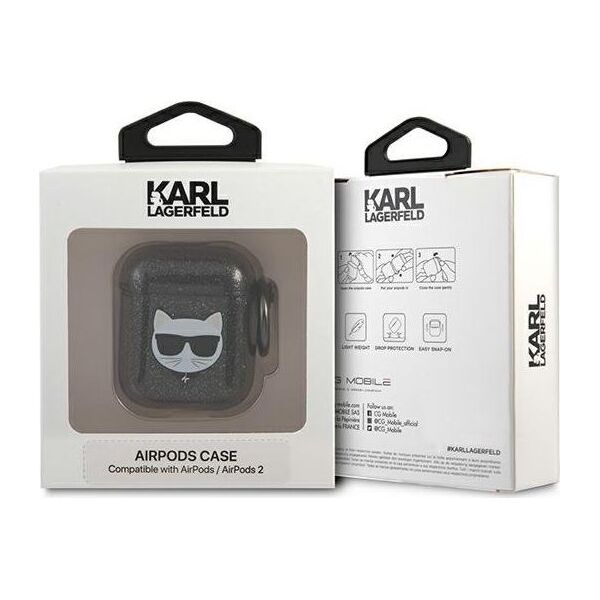 Karl Lagerfeld Etui ochronne KLA2UCHGK Glitter Choupette do AirPods 1/2 szare