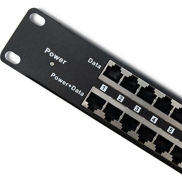 Qoltec Patch panel RACK 48V 24 porty Passive PoE Injector Czarny (54477)
