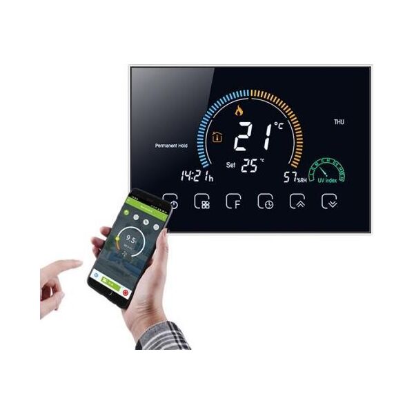 Renov8 Smart Wi-Fi Thermostat with color LCD for gas boiler with dry contact - compatible 86x86 and round 60mm box