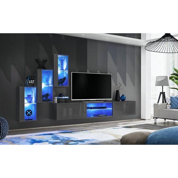 ASM Meble www.makrodom.pl Szafka do salonu wisząca duża Switch RTV 3 grafit połysk + LED