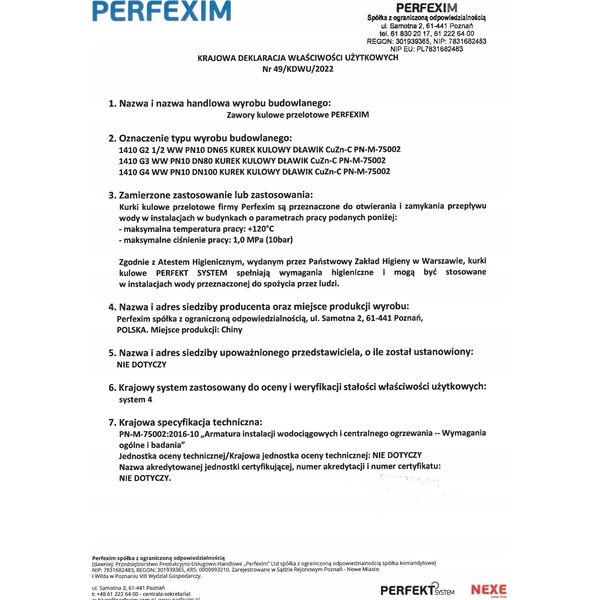 Perfexim 1410 ZAWOR KUL.II PN10 21/2 WW A