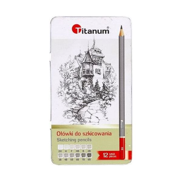 Titanum Komplet ołówków do szkicowania TITANUM 8B-2H w metalowym pudełku Titanum