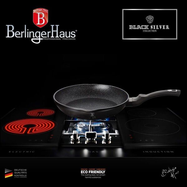 Patelnia Berlinger Haus PATELNIA GRANITOWA 24CM WYLEWKI GŁĘBOKA BERLINGER HAUS BLACK SILVER BH-6185