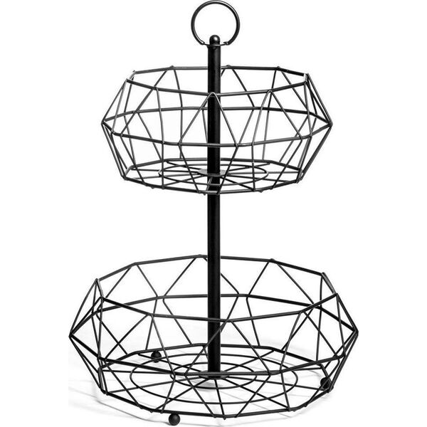 Vilde Koszyk GEOMETRYCZNY, metalowy, na owoce, warzywa, CZARNY, kosz, patera, miska, 2-poziomowy