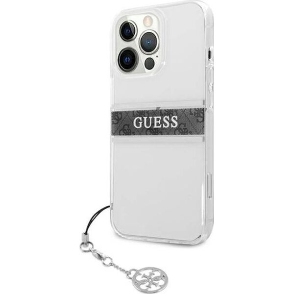 Guess Etui Guess GUHCP13LKB4GGR Apple iPhone 13 Pro Transparent hardcase 4G Grey Strap Charm