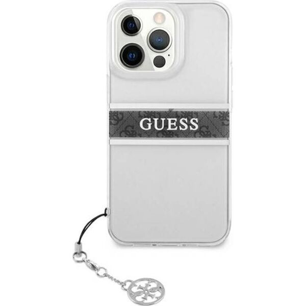 Guess Etui Guess GUHCP13LKB4GGR Apple iPhone 13 Pro Transparent hardcase 4G Grey Strap Charm