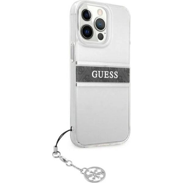 Guess Etui Guess GUHCP13LKB4GGR Apple iPhone 13 Pro Transparent hardcase 4G Grey Strap Charm